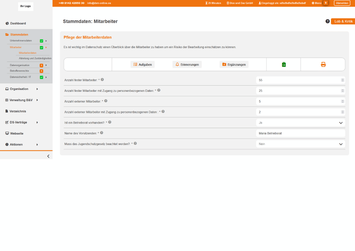 Eingabemaske Stammdaten